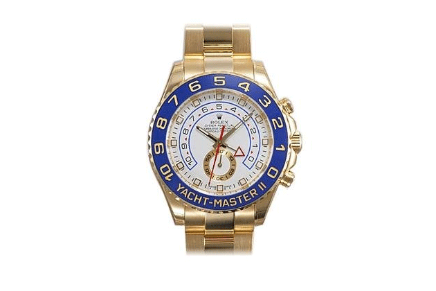 Gold Watch with Blue Bezel Yachtmaster Collection Rolex