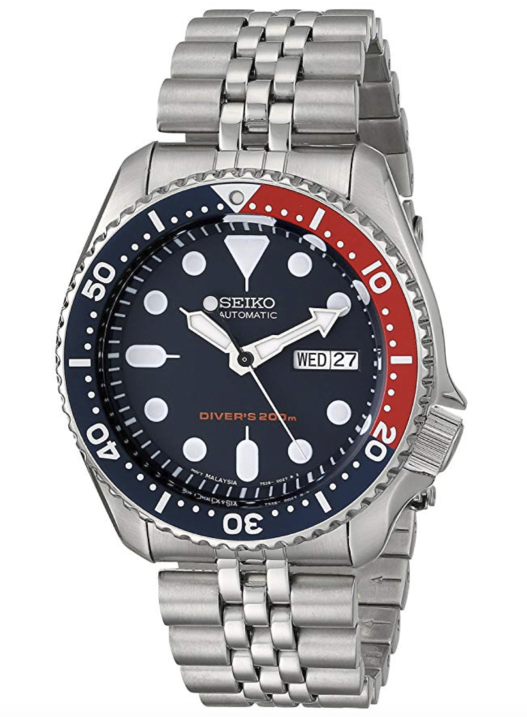 Seiko dive watches with Pepsi Bezel stainless steel bracelet and rubber strap